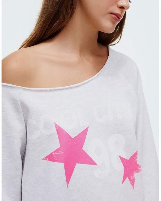 Bershka Gray Asymmetric Print Sweatshirt