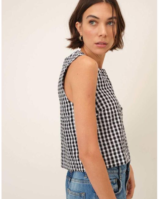 Nobody's Child Black Gingham Button Front Top