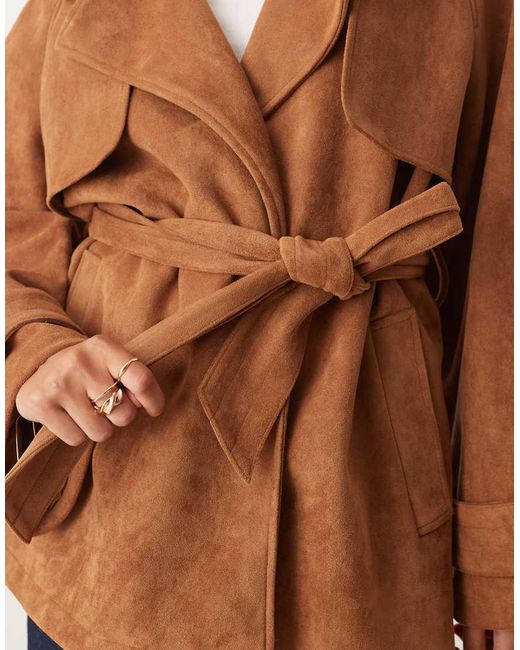 Miss Selfridge Blue Faux Suede Mid Length Trench Coat