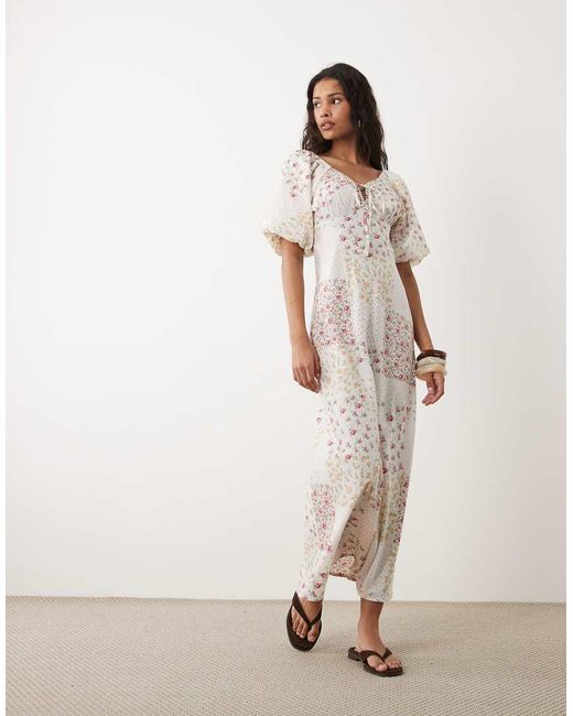 Wednesday's Girl White Wednesdays Girl Floaty Midaxi Dress Spliced Floral Spot