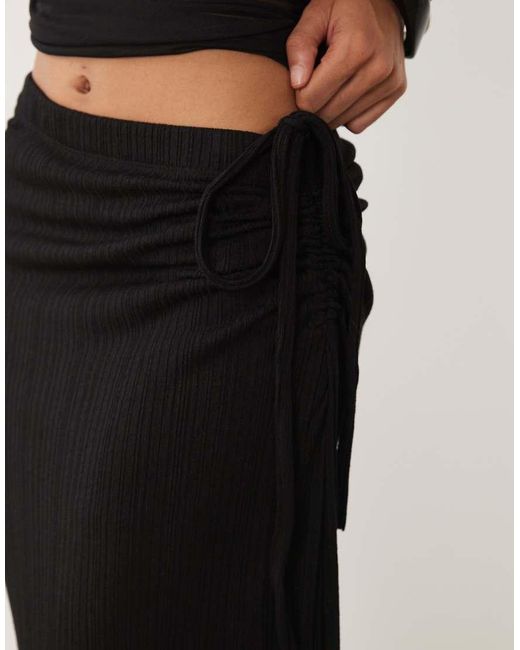 Gina Tricot Black Tie Detail Ruched Maxi Skirt