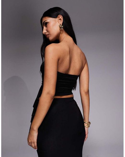 Kaiia Gray Exclusive Double Layered Slinky Bandeau Ruffle Side Detail Top