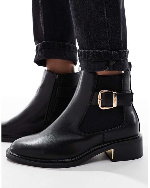 SEQWL Black Latte Buckle Detail Refined Chelsea Boots