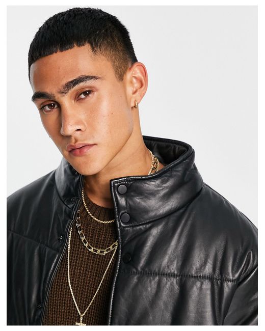 ASOS Real Leather Puffer Jacket in 