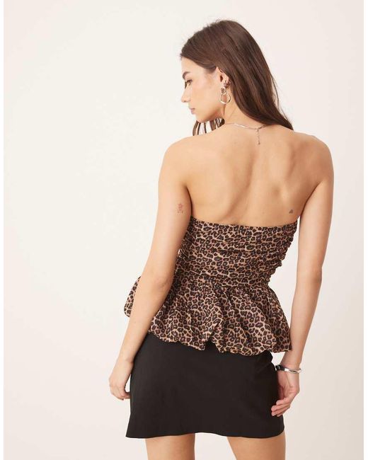 Glamorous Brown Ruched Strapless Puffball Hem Top