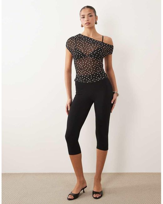 ASOS Black Sheer Mesh Ruched Off Shoulder Asymmetric Top