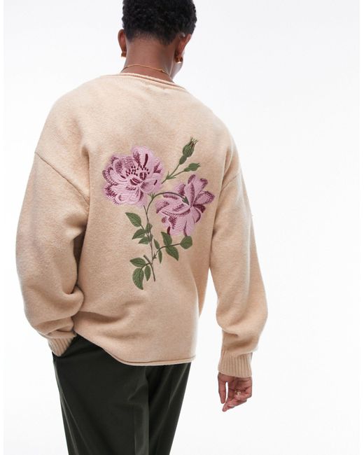 Cardigan color pietra con fiori ricamati di Topman in Pink da Uomo