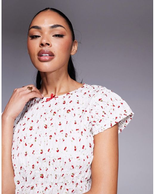 River Island Gray Shirred Cherry Print Nightwear Set