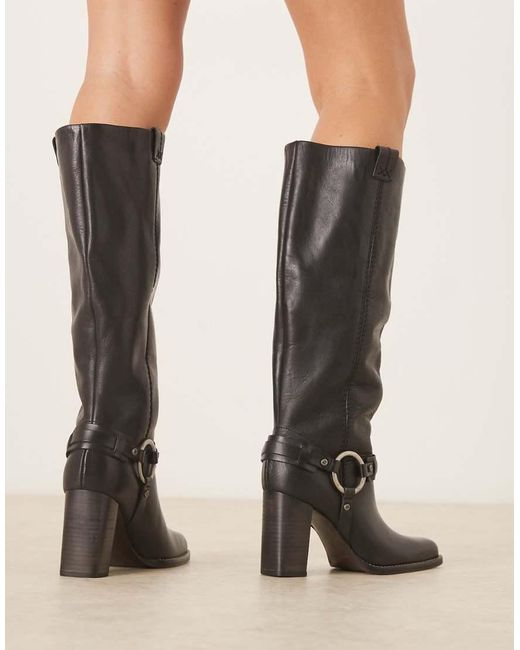 Free People Black Heidi Leather Harness Detail High Heel Boots