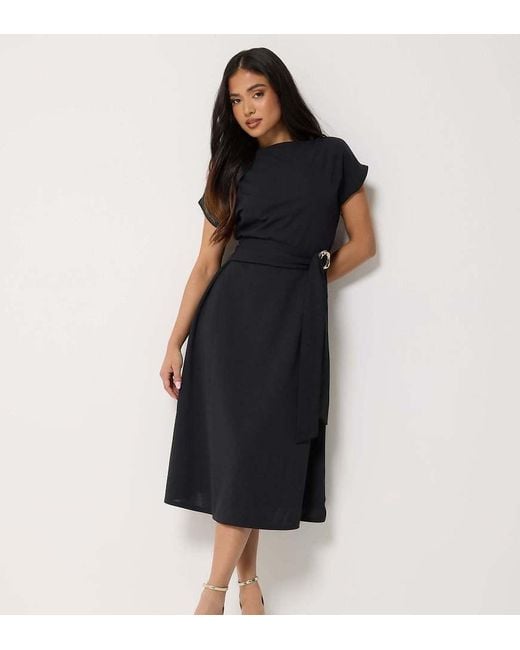 PixieGirl Black Petite Buckle Midi Dress