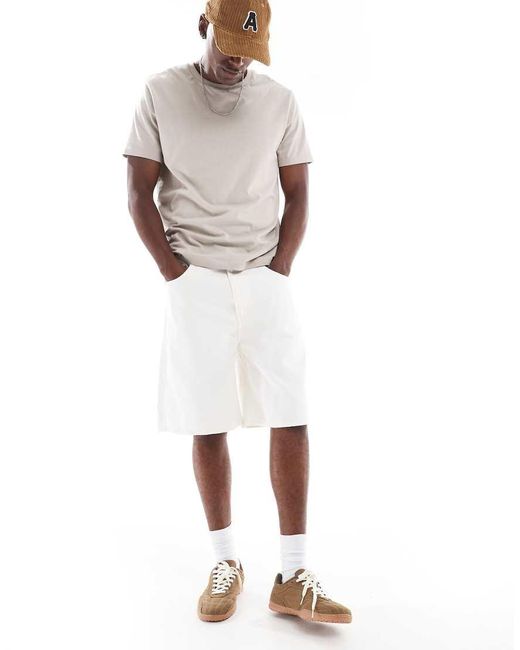 Only & Sons White Fade Loose Fit Denim Shorts for men