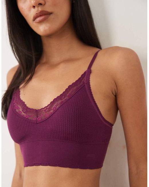 Cotton On Purple Seamless Longline Lace Trim Bralette