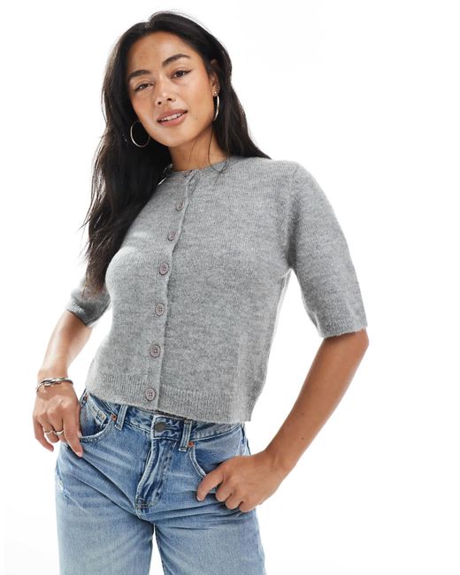 ASOS Gray Knitted Half Sleeve Fluffy Cardigan