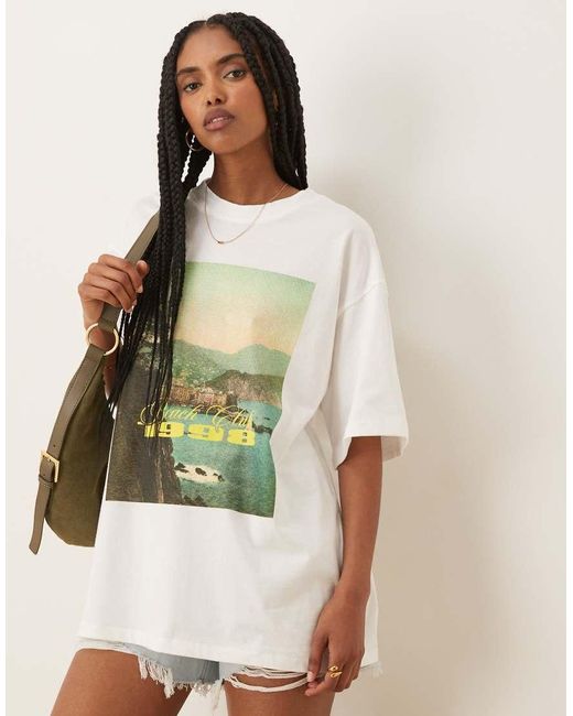 ASOS White Oversized T-Shirt With Beach Club Graphic