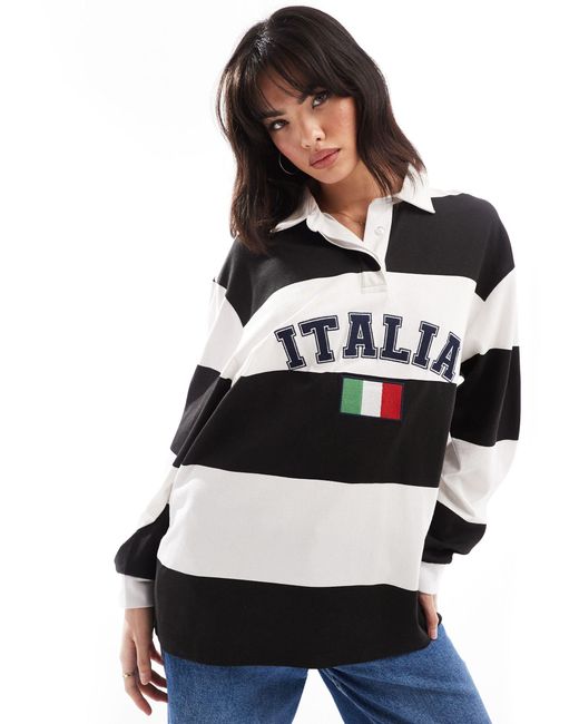 Camisa a rayas monocromáticas estilo rugby con detalle bordado "italia" ASOS de color Black