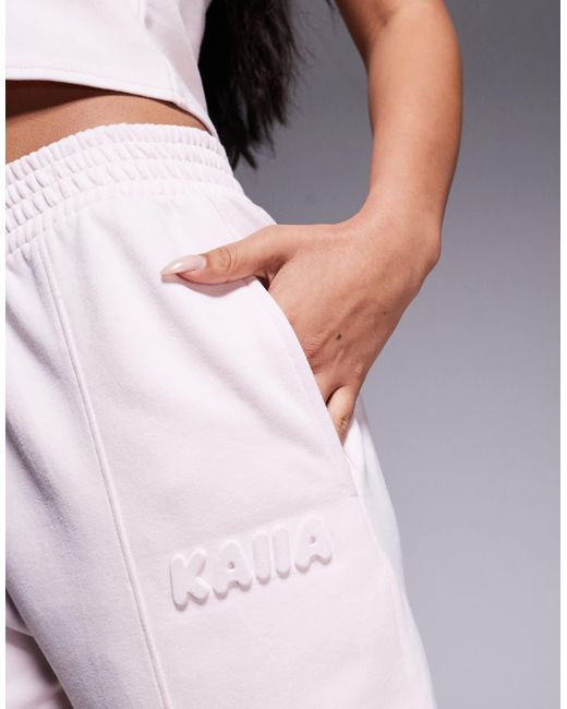 Kaiia Purple Cotton Rich Bubble Embossed Logo Seam Detail Wide Leg jogger Co-ord