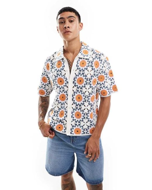 Abercrombie & Fitch Blue Buttonthrough Circle Summer Crochet Knit Polo for men