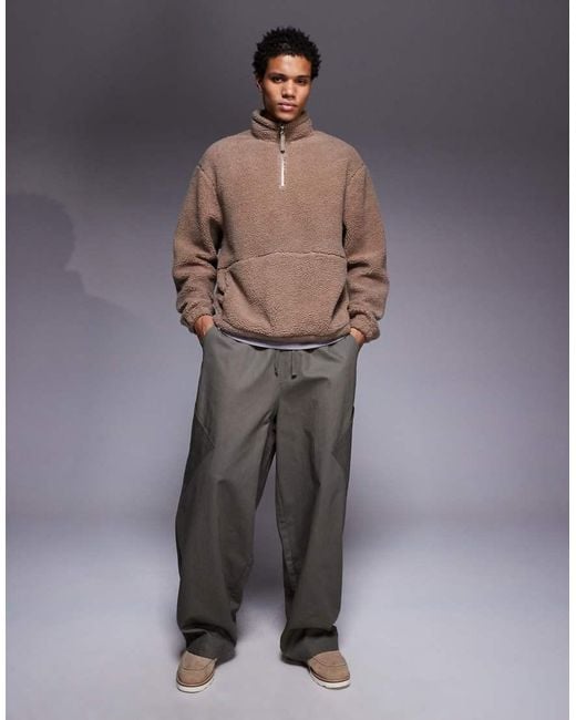 ASOS Oversized Borg Sweatshirt Met Opstaande Boord En Rits in het Gray voor heren