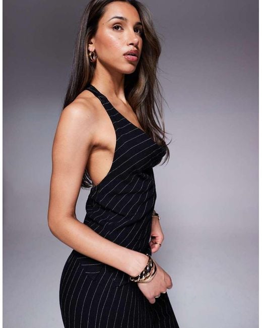 River Island Black Striped Halterneck Top Co-Ord