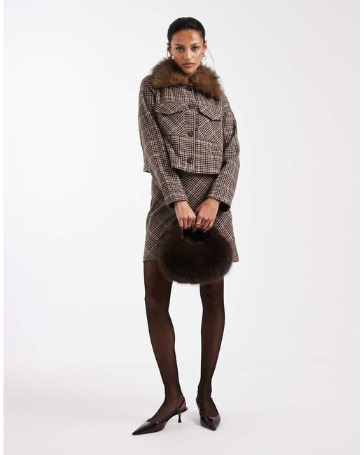 New Look Brown Co-ord Check Boxy Cropped Jacket