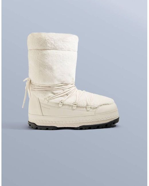 Oysho White Lace-Up Technical Faux Fur Boots