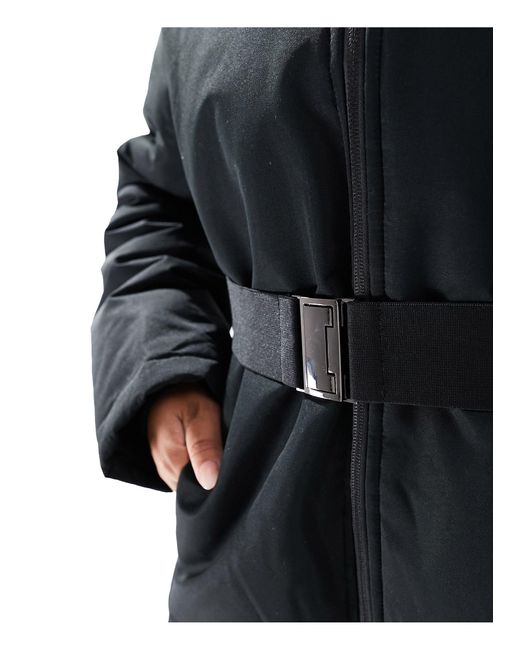 Threadbare Black Plus Ski Belted Coat With Faux Fur Hood