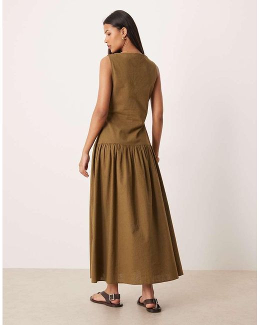 ASOS Natural Slash Neck Asymmetric Vest Maxi Sundress With Dropped Waist