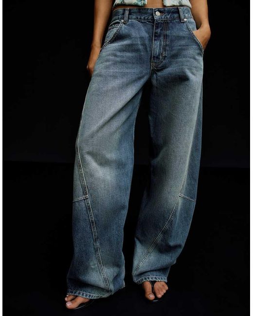 Bershka Black Low-rise Barrel Jeans