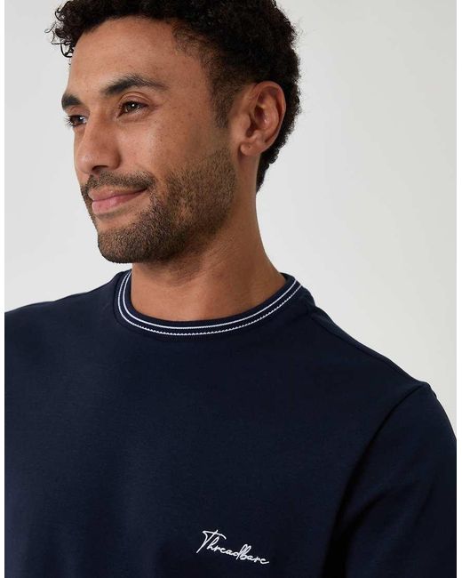 Threadbare Blue Cotton Crew Neck Script T-Shirt for men