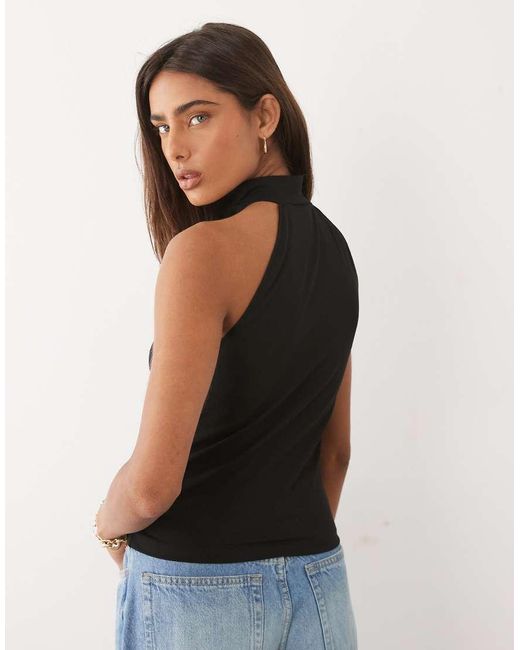 ASOS Black Tie Neck Detail Crepe Sleeveless Top