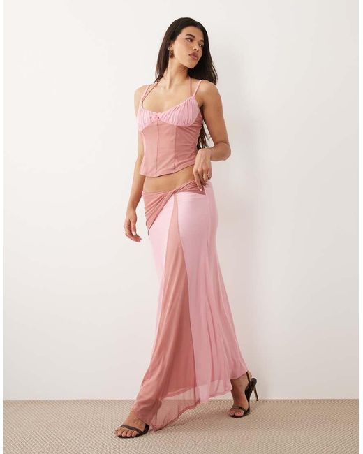 ASOS Pink Mesh Co-ord Contrast Corset Top