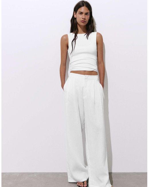 Pull&Bear White – leinenhose