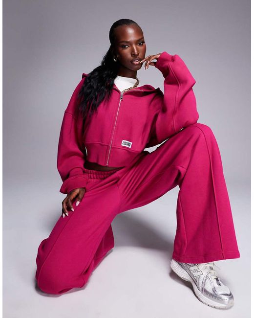 ASOS Pink Weekend Collective Co-ord Heavyweight Zip Through Hoodie With Woven Label
