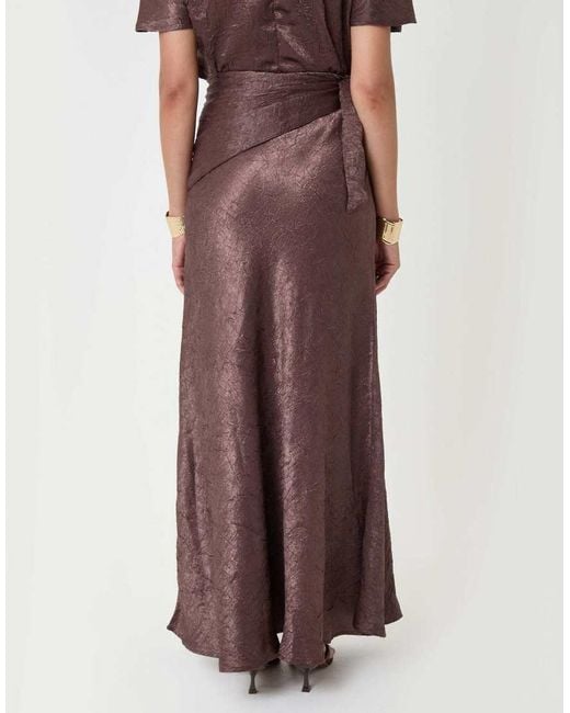Threadbare Purple Crinkle Satin Wrap Maxi Skirt