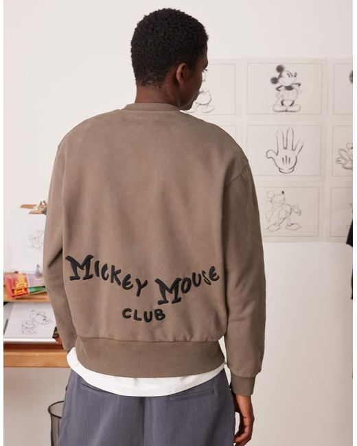 ASOS Brown Disney Unisex Oversized Heavyweight Sweatshirt With Mickey Mouse Prints