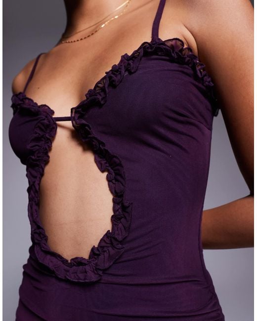 Princess Polly Purple Sire Mesh Ruffle Trim Keyhole Detail Cami Mini Dress
