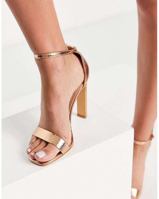 Sandales minimalistes à talons carrés mi-hauts - or rose Glamorous en coloris Metallic