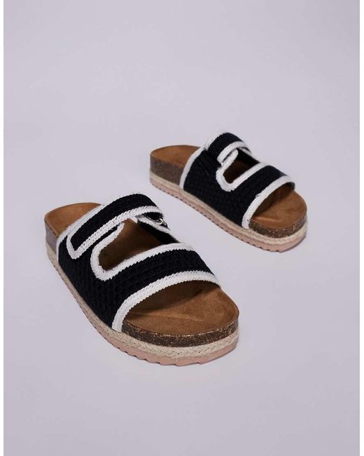 South Beach Black Double Strap Espadrille Sandals
