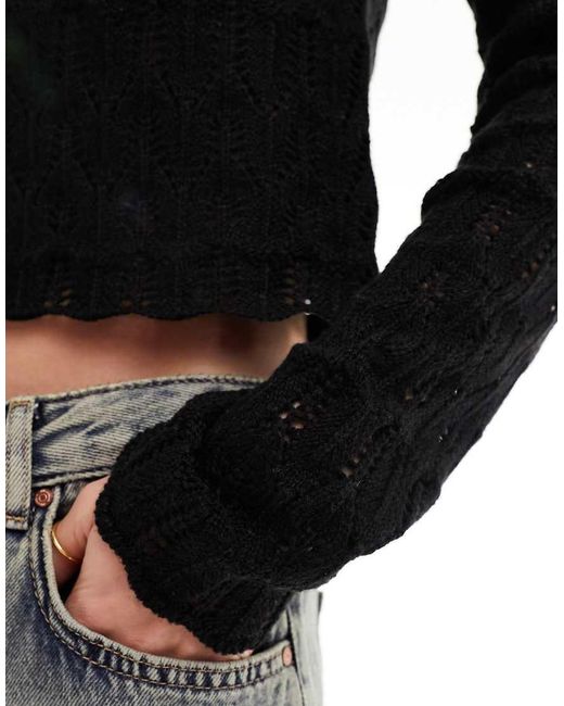 Vero Moda Black Long Sleeved Crochet Top