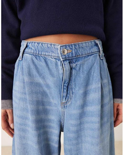 Mango Blue Pleat Front Fluid Straight Leg Jean