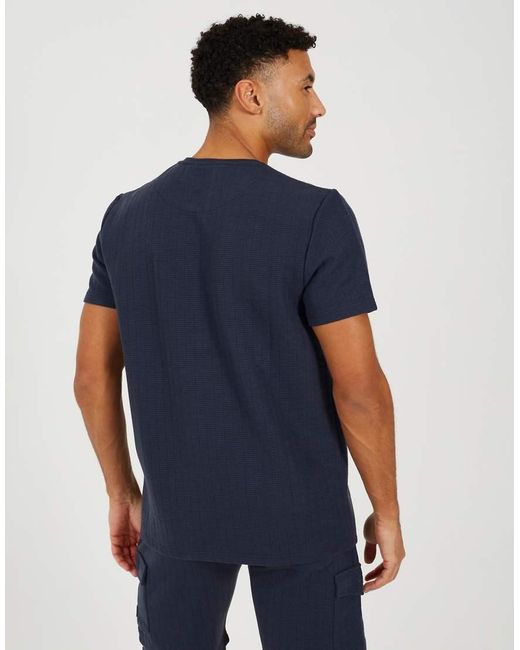 Brave Soul Blue Jacquard Short Sleeve Crew Neck T-Shirt for men