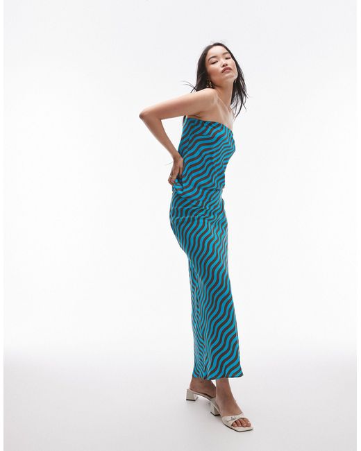 TOPSHOP Blue wiggle Stripe Maxi Skirt
