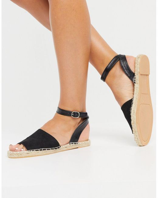 black flat espadrille sandals