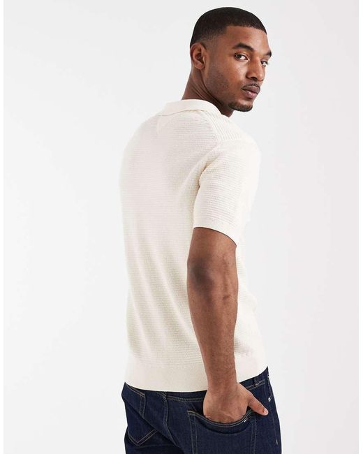 Tommy Hilfiger Natural Textured V-Neck Collared Sweater Top for men