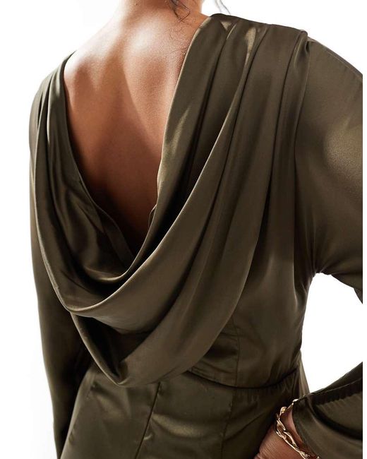 TFNC London Green Long Sleeve Satin Cowl Back Maxi Dress