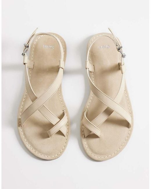 Mango White Toe Detailing Flat Sandals