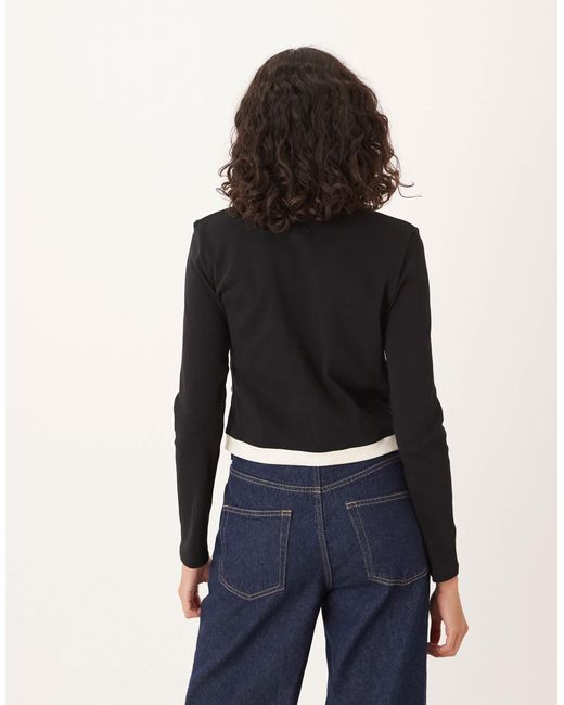 Mango Blue 100% Cotton Contrast Trim Cardigan With Gold Buttons