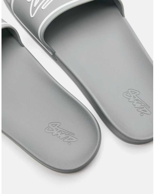 Pull&Bear Gray Stwd Rubberised Sandals for men