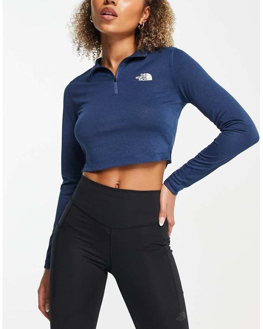 The North Face Blue Training Flex Cropped 1/4 Zip Tech Long Sleeve