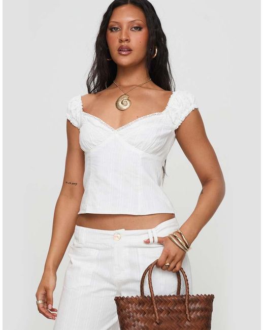 Princess Polly White Fyrie Pure Cotton Lace Trim Cap Sleeve Top